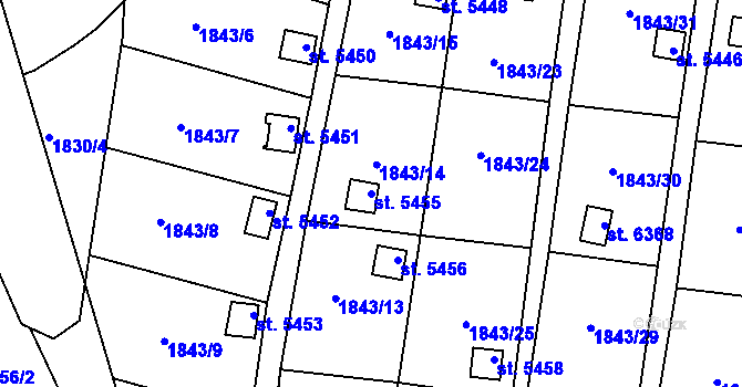 Parcela st. 5455 v KÚ Písek, Katastrální mapa