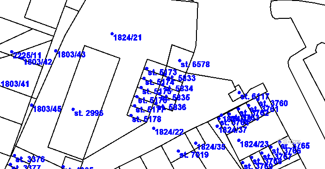 Parcela st. 5834 v KÚ Písek, Katastrální mapa