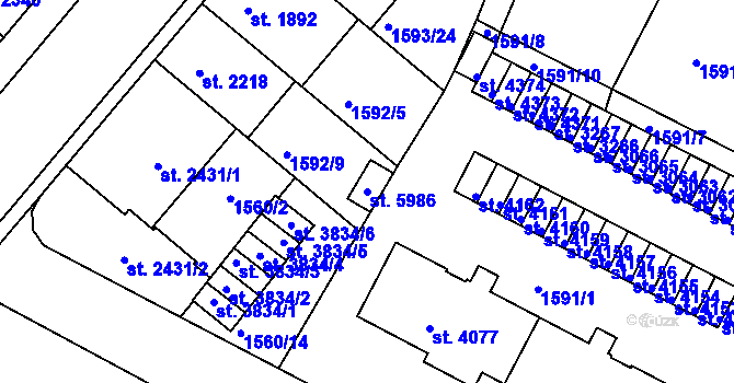 Parcela st. 5986 v KÚ Písek, Katastrální mapa
