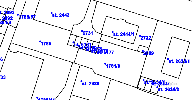 Parcela st. 6177 v KÚ Písek, Katastrální mapa