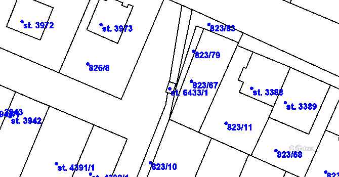 Parcela st. 6433/1 v KÚ Písek, Katastrální mapa