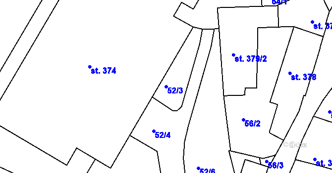Parcela st. 52/3 v KÚ Písek, Katastrální mapa