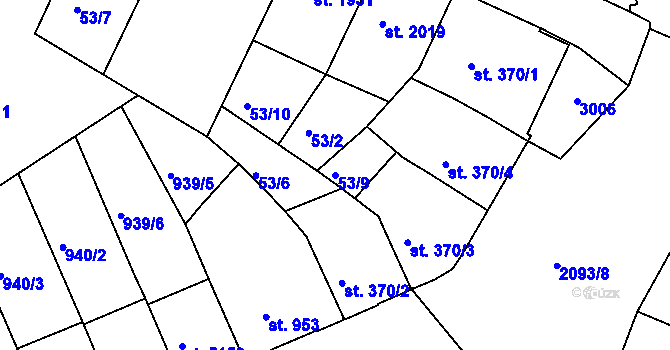 Parcela st. 53/9 v KÚ Písek, Katastrální mapa