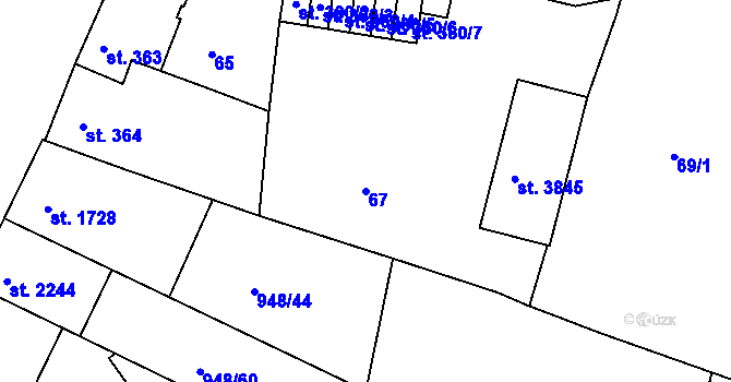 Parcela st. 67 v KÚ Písek, Katastrální mapa
