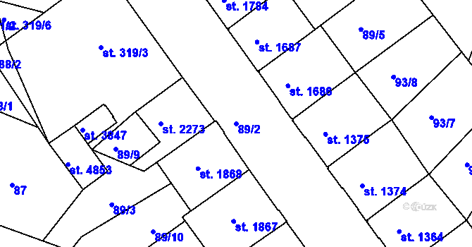 Parcela st. 89/2 v KÚ Písek, Katastrální mapa