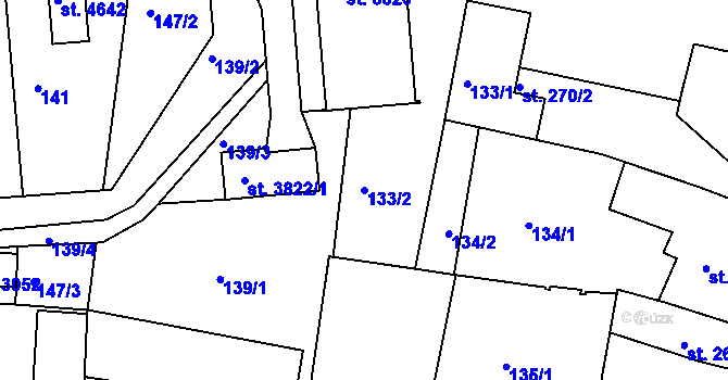 Parcela st. 133/2 v KÚ Písek, Katastrální mapa
