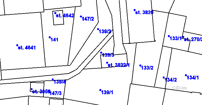 Parcela st. 139/3 v KÚ Písek, Katastrální mapa