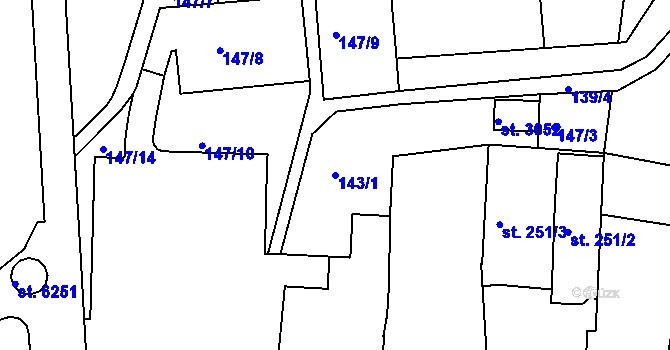Parcela st. 143/1 v KÚ Písek, Katastrální mapa