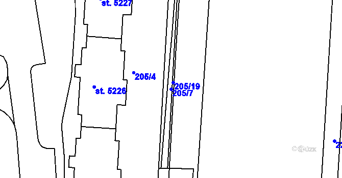 Parcela st. 205/7 v KÚ Písek, Katastrální mapa