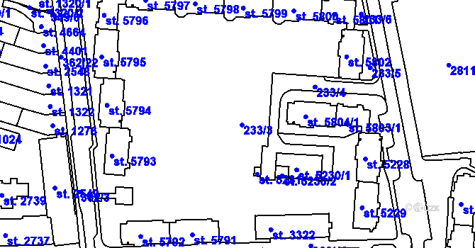 Parcela st. 233 v KÚ Písek, Katastrální mapa
