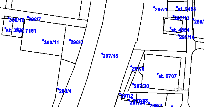 Parcela st. 297/15 v KÚ Písek, Katastrální mapa