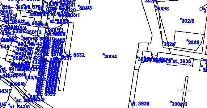 Parcela st. 300/4 v KÚ Písek, Katastrální mapa