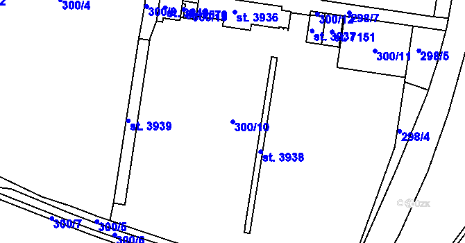 Parcela st. 300/10 v KÚ Písek, Katastrální mapa