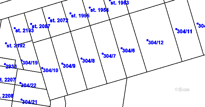 Parcela st. 304/7 v KÚ Písek, Katastrální mapa