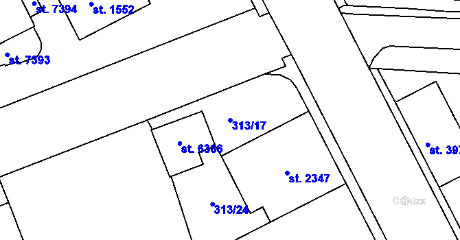 Parcela st. 313/17 v KÚ Písek, Katastrální mapa