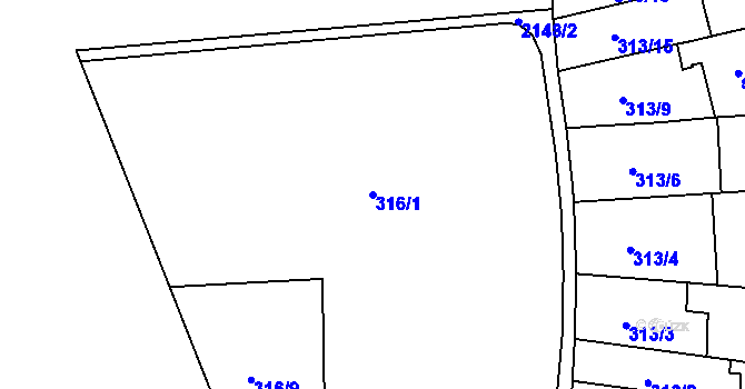 Parcela st. 316/1 v KÚ Písek, Katastrální mapa