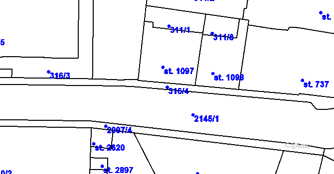 Parcela st. 316/4 v KÚ Písek, Katastrální mapa
