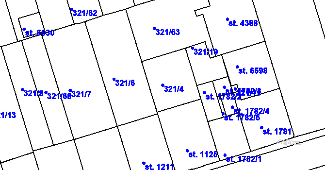 Parcela st. 321/4 v KÚ Písek, Katastrální mapa