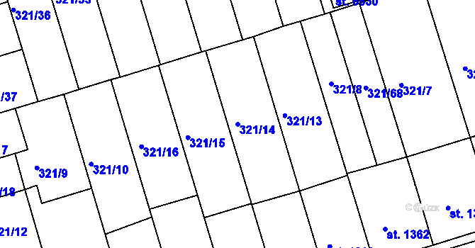 Parcela st. 321/14 v KÚ Písek, Katastrální mapa