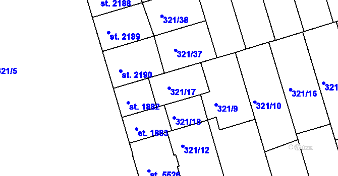 Parcela st. 321/17 v KÚ Písek, Katastrální mapa