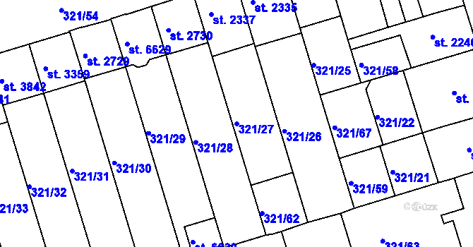 Parcela st. 321/27 v KÚ Písek, Katastrální mapa
