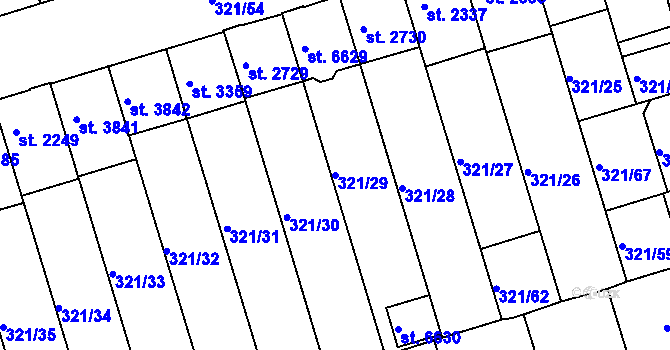 Parcela st. 321/29 v KÚ Písek, Katastrální mapa
