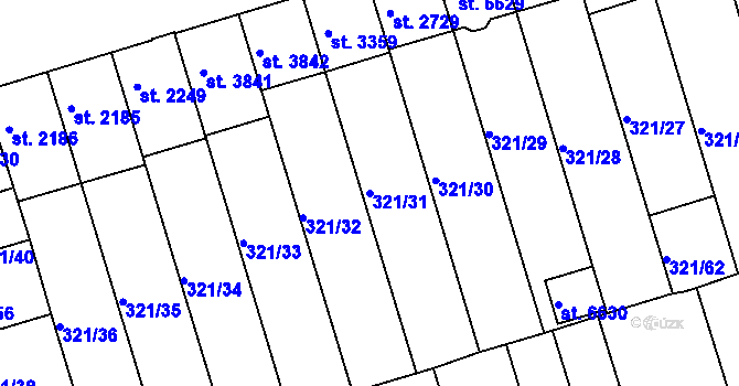 Parcela st. 321/31 v KÚ Písek, Katastrální mapa