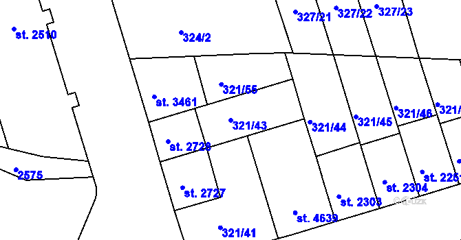 Parcela st. 321/43 v KÚ Písek, Katastrální mapa