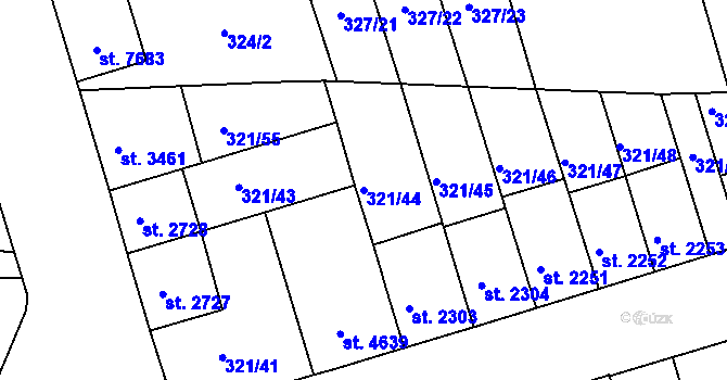 Parcela st. 321/44 v KÚ Písek, Katastrální mapa