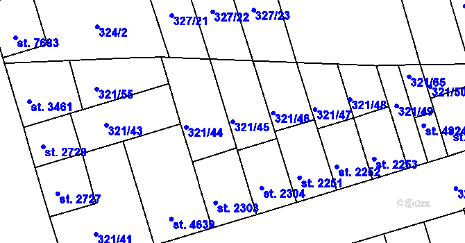Parcela st. 321/45 v KÚ Písek, Katastrální mapa