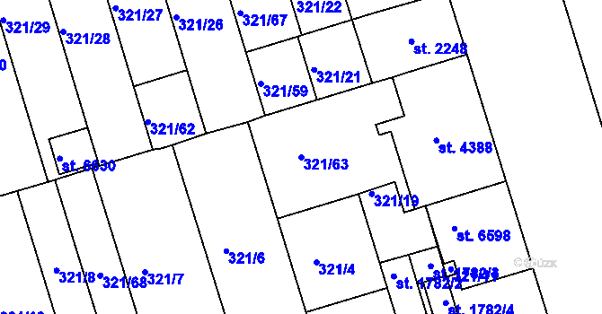 Parcela st. 321/63 v KÚ Písek, Katastrální mapa