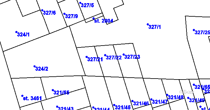 Parcela st. 327/22 v KÚ Písek, Katastrální mapa