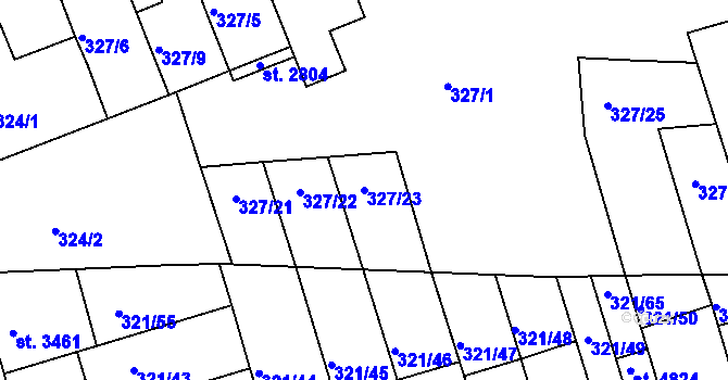 Parcela st. 327/23 v KÚ Písek, Katastrální mapa