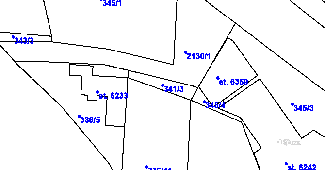 Parcela st. 341/3 v KÚ Písek, Katastrální mapa