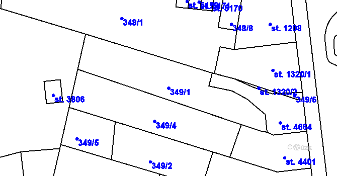 Parcela st. 349/1 v KÚ Písek, Katastrální mapa