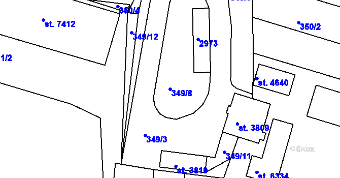 Parcela st. 349/8 v KÚ Písek, Katastrální mapa