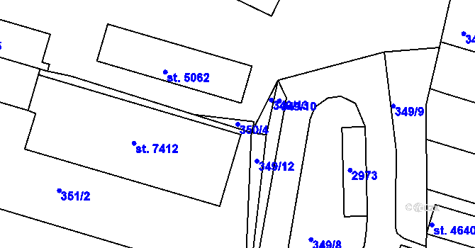 Parcela st. 350/4 v KÚ Písek, Katastrální mapa