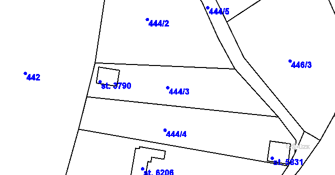 Parcela st. 444/3 v KÚ Písek, Katastrální mapa