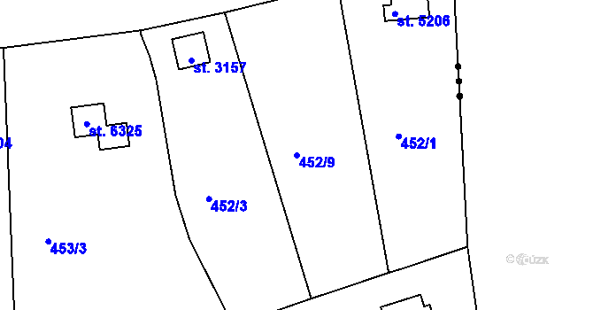 Parcela st. 452/9 v KÚ Písek, Katastrální mapa