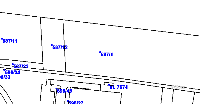 Parcela st. 587/1 v KÚ Písek, Katastrální mapa