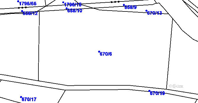 Parcela st. 670/6 v KÚ Písek, Katastrální mapa
