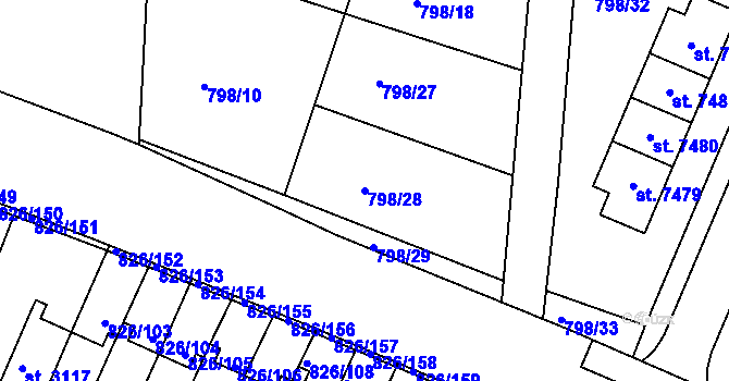 Parcela st. 798/28 v KÚ Písek, Katastrální mapa