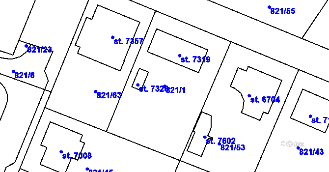 Parcela st. 821/1 v KÚ Písek, Katastrální mapa