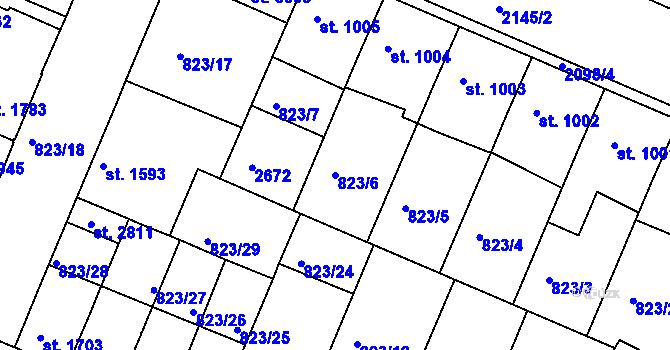 Parcela st. 823/6 v KÚ Písek, Katastrální mapa