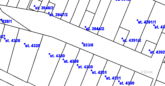 Parcela st. 823/8 v KÚ Písek, Katastrální mapa