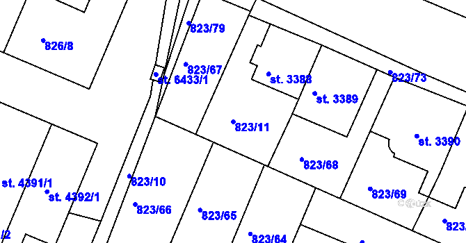 Parcela st. 823/11 v KÚ Písek, Katastrální mapa