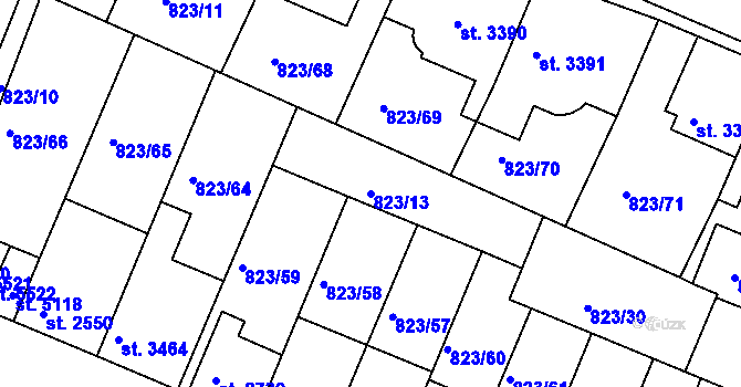 Parcela st. 823/13 v KÚ Písek, Katastrální mapa