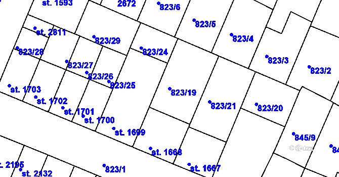 Parcela st. 823/19 v KÚ Písek, Katastrální mapa
