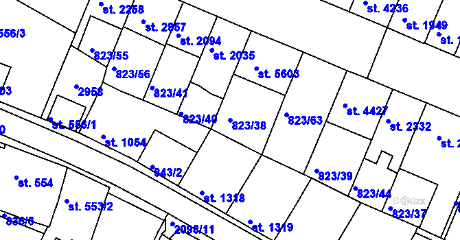 Parcela st. 823/38 v KÚ Písek, Katastrální mapa