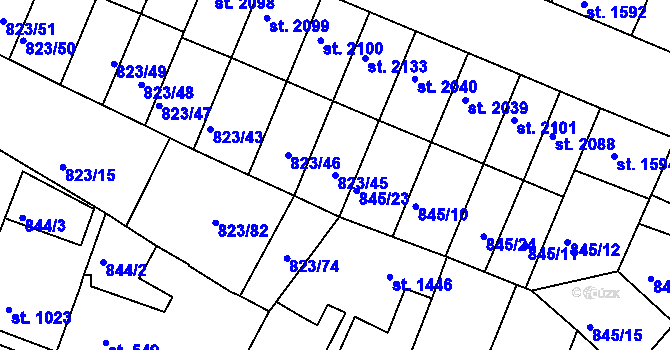 Parcela st. 823/45 v KÚ Písek, Katastrální mapa